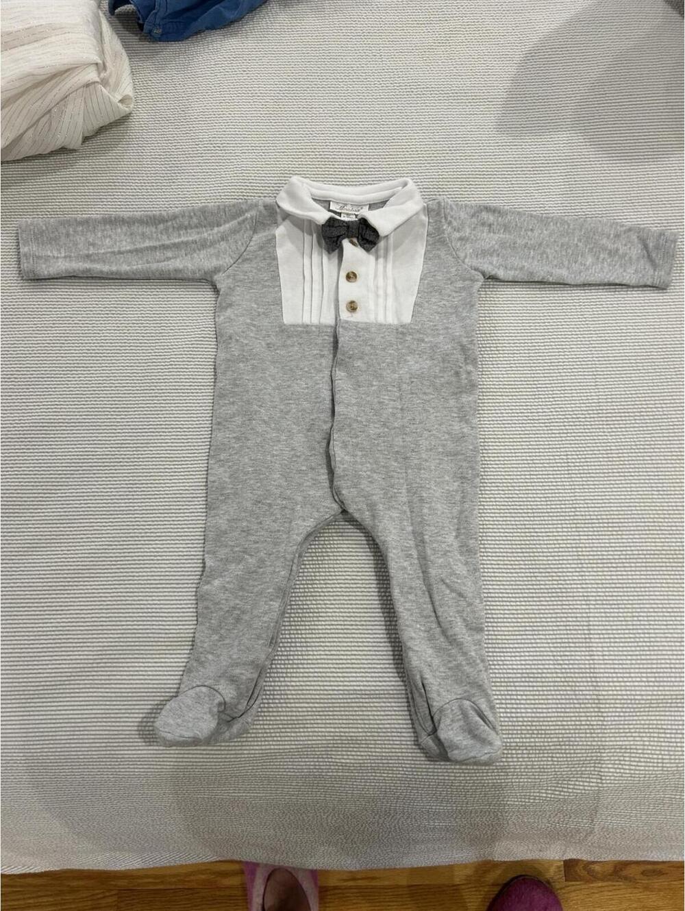 MiniClassico Boys Gray Tuxedo Bow Tie Footie Romper 9 Months